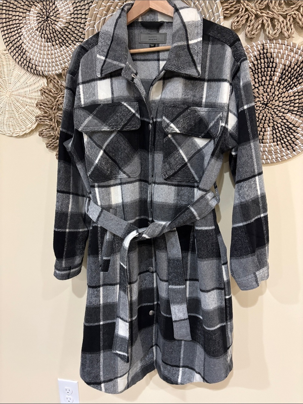 Blank NYC Soft Cozy Flannel Shacket Jacket Preppy Clueless Plaid Longline Large